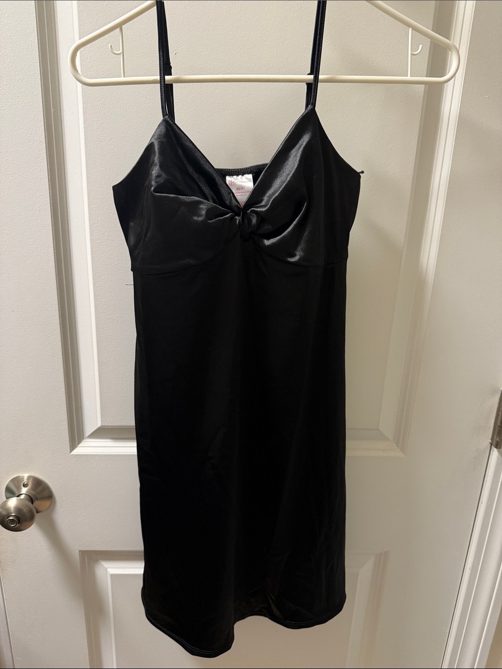 Black Satin Slip Dress with Twist Front